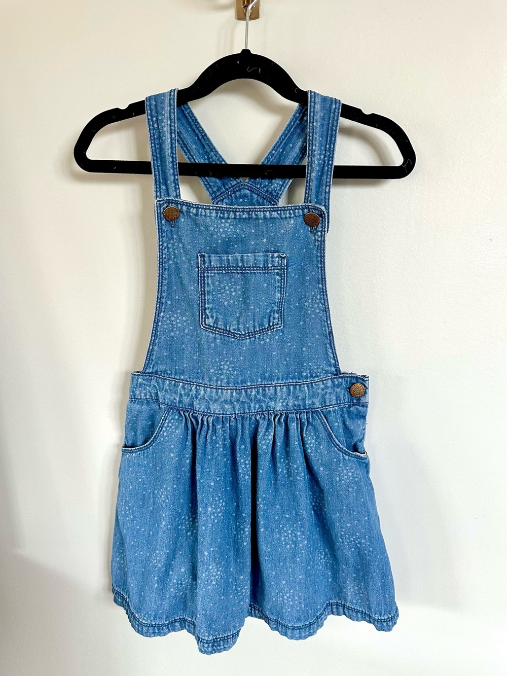 F&F Girls Denim Overall Dress 6X 6-7Y Speckled Wash Pinafore Jumper